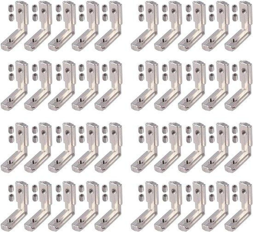 Aluminium L-fitting 90° 30-teilig mit M6-Schrauben für Profil mit T-Schraubenschlitz und T-Gewinde