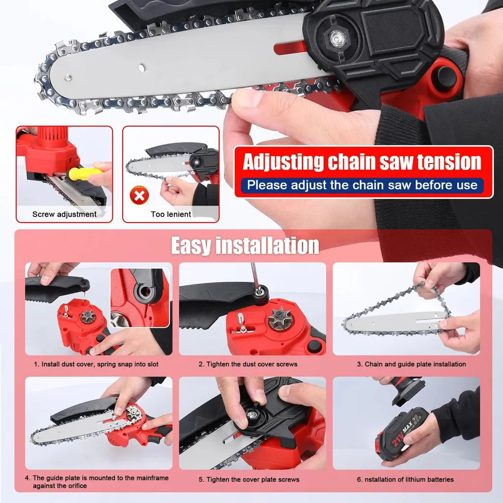 Mini-tronçonneuse 21V légère à une main - Pack de 2 batteries 15 cm