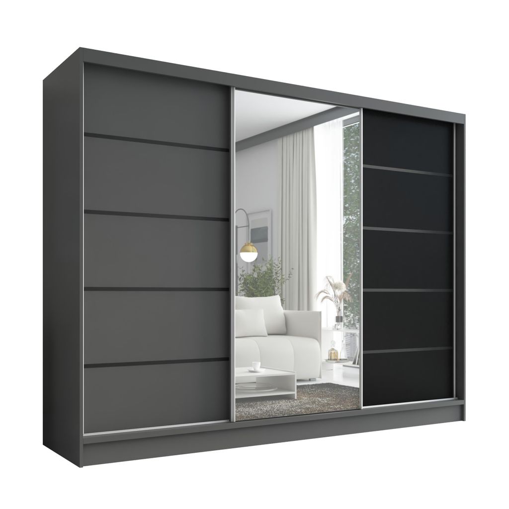 Schwebetürenschrank, 3-türig Schrank 200 cm mit Spiegel Produktbild 