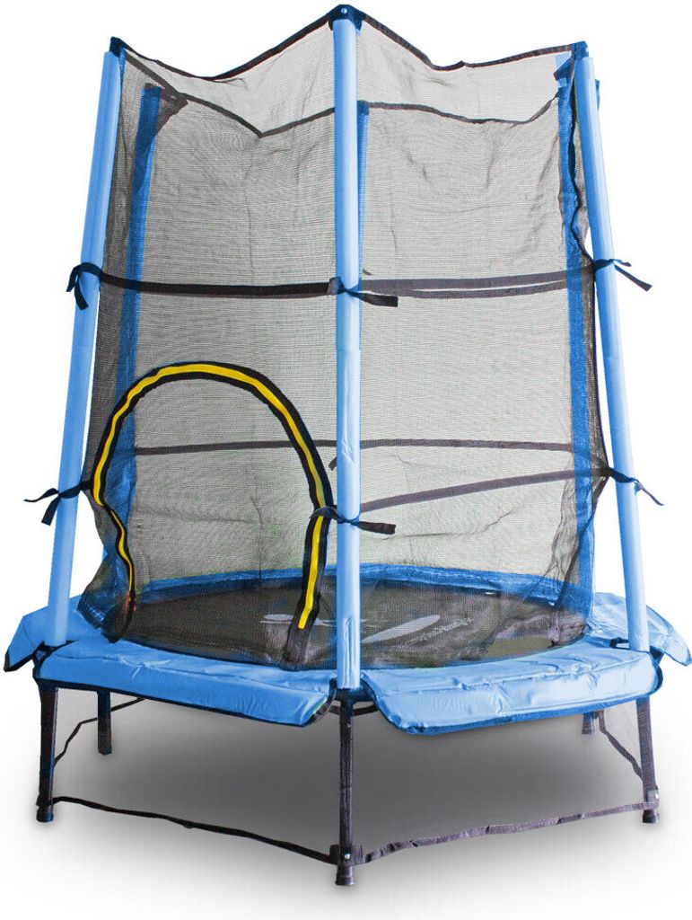 Trampolin-King 140cm Kindertrampolin für Indoor/Outdoor mit Sicherheitsnetz, Randabdeckung, Blau MS-17512