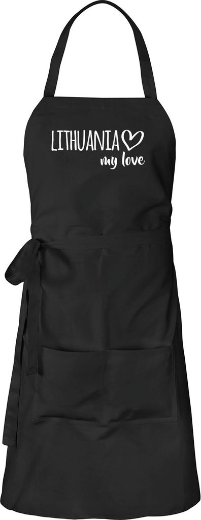 Huuraa Schürze Lithuania my love Schwarz mit Taschen Baumwolle Kochschürze Geschenkidee