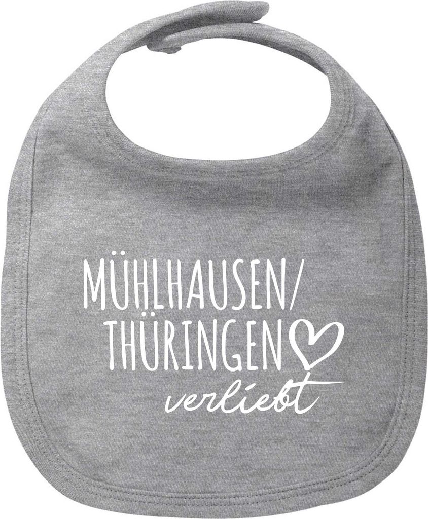 Huuraa Baby Lätzchen Mühlhausen/Thüringen verliebt Heather Grey Klettverschluss Baumwolle Latz Geschenkidee