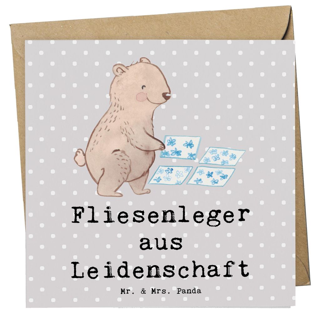 Mr. & Mrs. Panda Grußkarte Fliesenleger Leidenschaft - Grau Pastell - Geschenk, Glückwunschkarte, anlasskarte, Klappkarte, Handwerk, Lustig, falt...