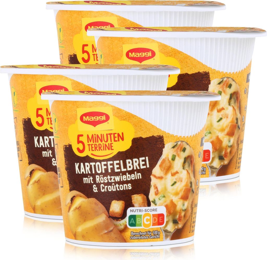 Maggi 5 Minuten Terrine Kartoffelbrei mit Röstzwiebel & Croutons 56g (4er Pack)