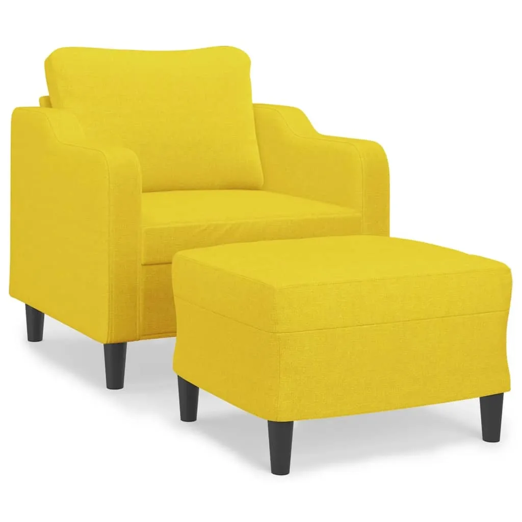 Fauteuil avec pouf jaune clair 60 cm en tissu - Ensemble salon moderne