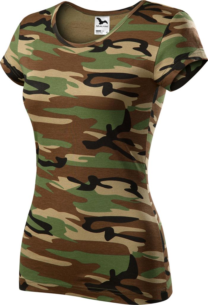 Tarnfarbenes Damen-T-Shirt, 100% Baumwolle, unbedruckt, einfarbig, 150g/m2, Farbe Tarnung braun, Größe L