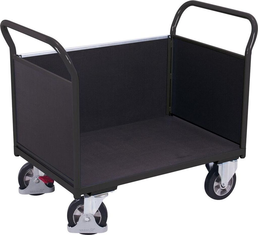 VARIOfit Dreiwandwagen mit Siebdruckplatte 1000kg Tragkraft 995x665mm Anthrazitgrau RAL 7016