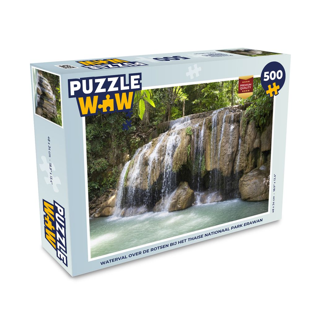 MuchoWow Puzzle 500 Teile Wasserfall über Felsen im Erawan-Nationalpark in Thailand - 500 Teile - Kinder - Selberbauen - Puzzlespiele