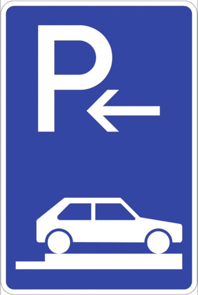 Verkehrsschild VZ315-86, Parken ganz auf Gehwegen quer rechts (Anfang), Alu, ...