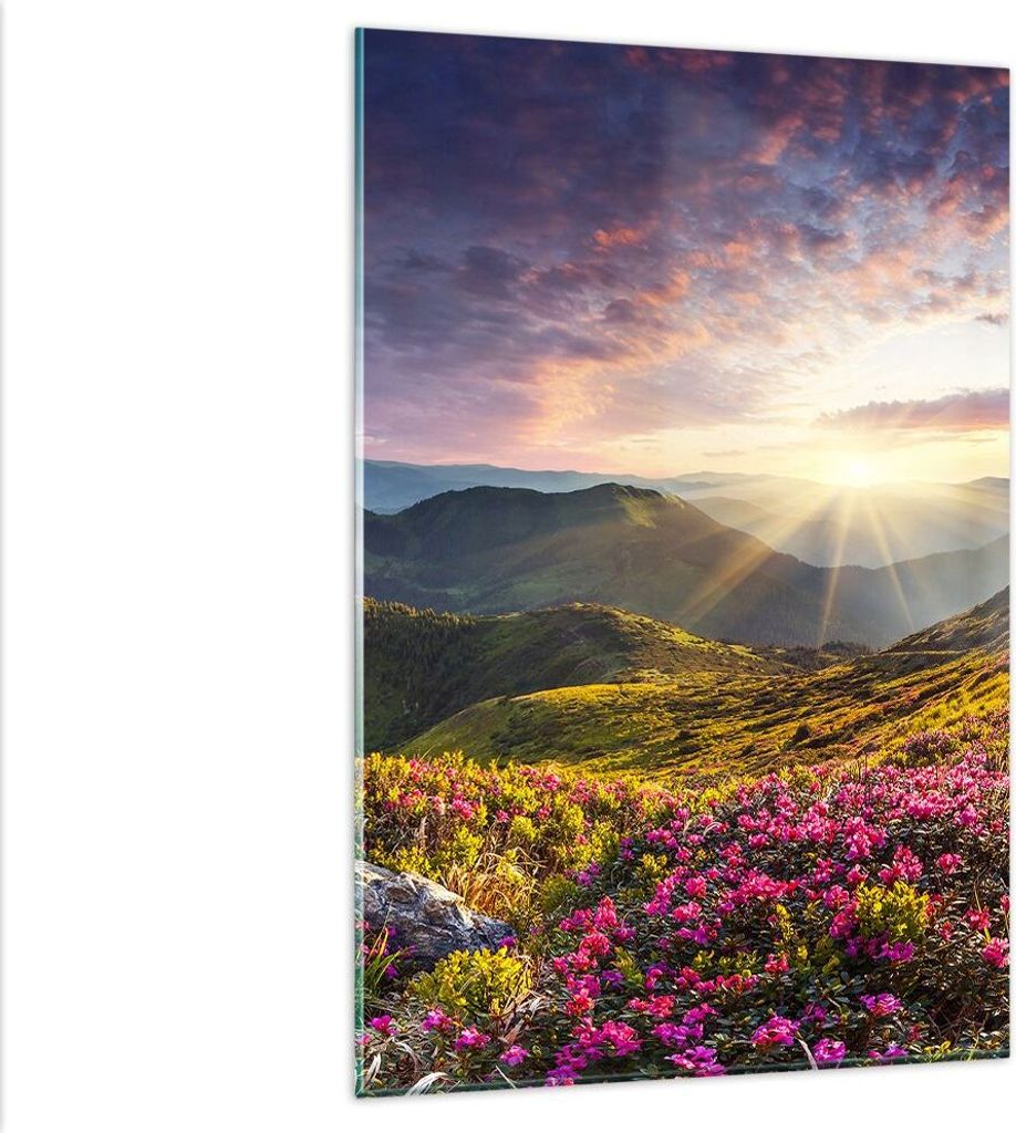 Bilder auf glas - Einteilig - Gebirge Wiese Landschaft Wald - 80x120cm - Glasbilder - Wandbilder - Bilder - Wanddekoration aus Glas - Glas Bilder -...