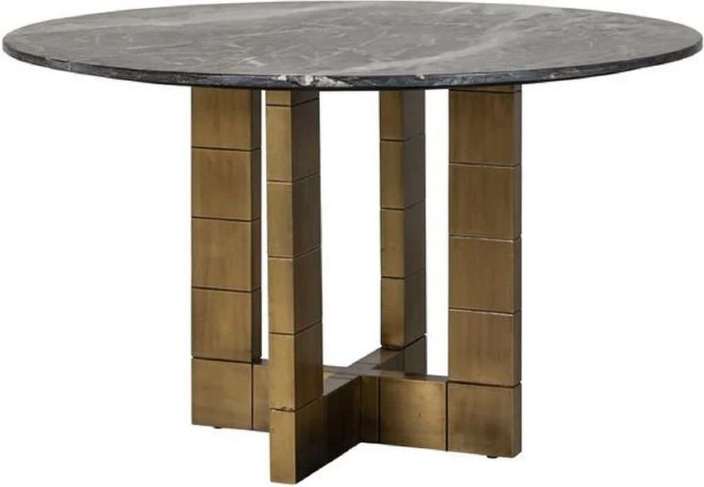 Casa Padrino Luxus Esstisch Schwarz / Gold Ø 130 x H. 76 cm - Runder Küchentisch mit Marmorplatte - Esszimmer Möbel - Luxus Möbel