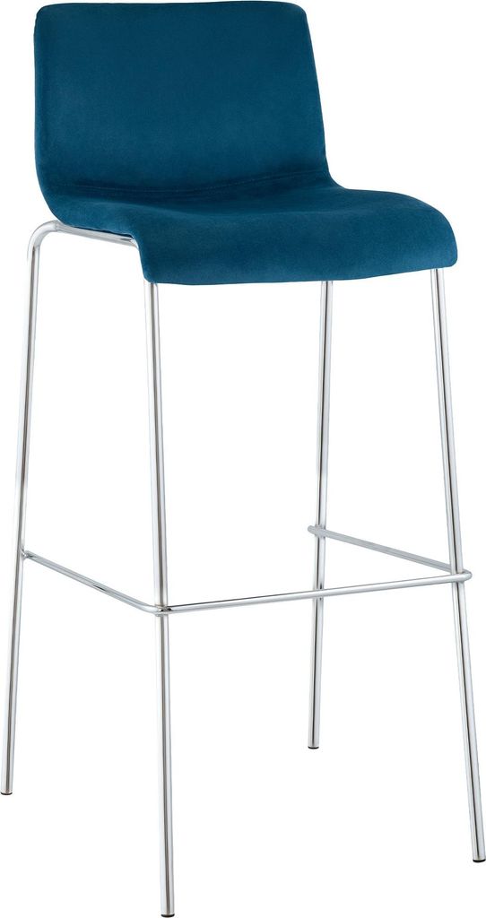 Barhocker TENAR - Samt Blau 43x48x100 cm Silber | Barstuhl Mit Lehne Tresenhocker Tresenstuhl Kneipenhocker Kneipenstuhl