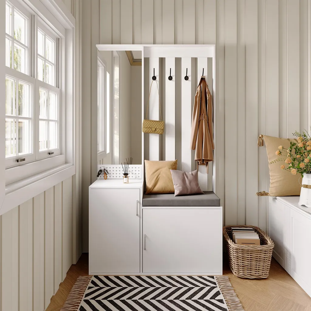 Aménager son Entrée : Vestiaire Complet avec Banc et Miroir Blanc Pur
