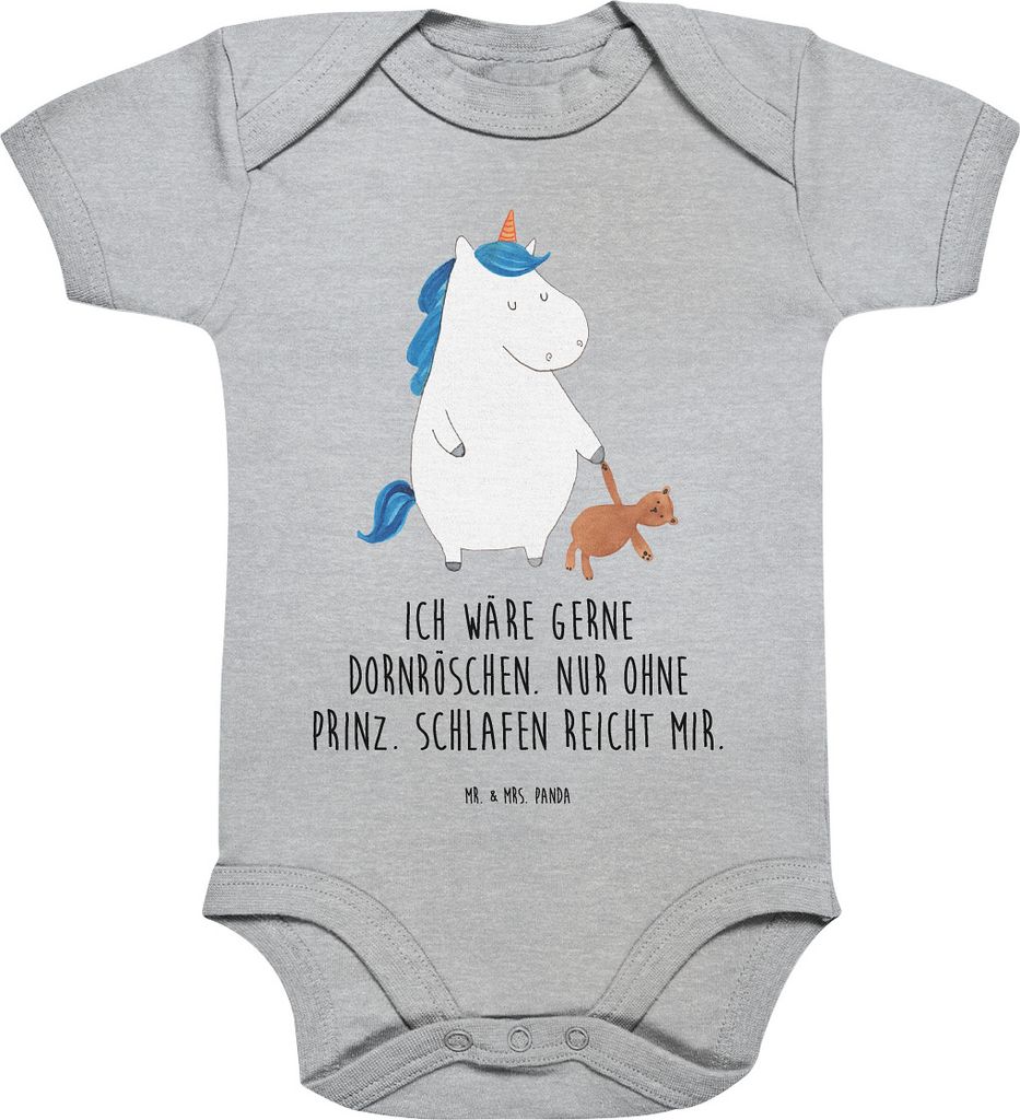 Mr. & Mrs. Panda babykleidung body Einhorn Teddy 3. - 6. Monat - Heather Grey - Geschenk, Babybody kurzarm, Einhörner, Babystrampler, Strampler, s...