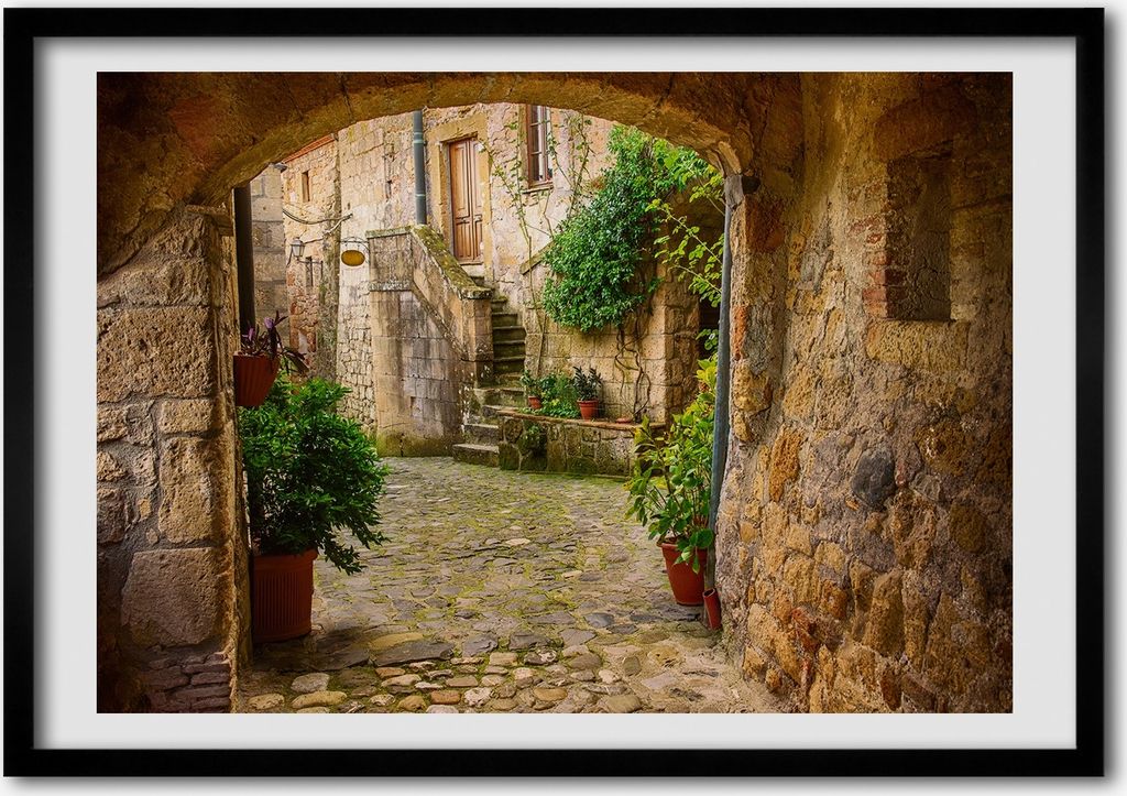 Bild - Bilder - Bilderrahmen - 70 cm x 50 cm - MDF-Rahmen, Wandkunst charmante Straße