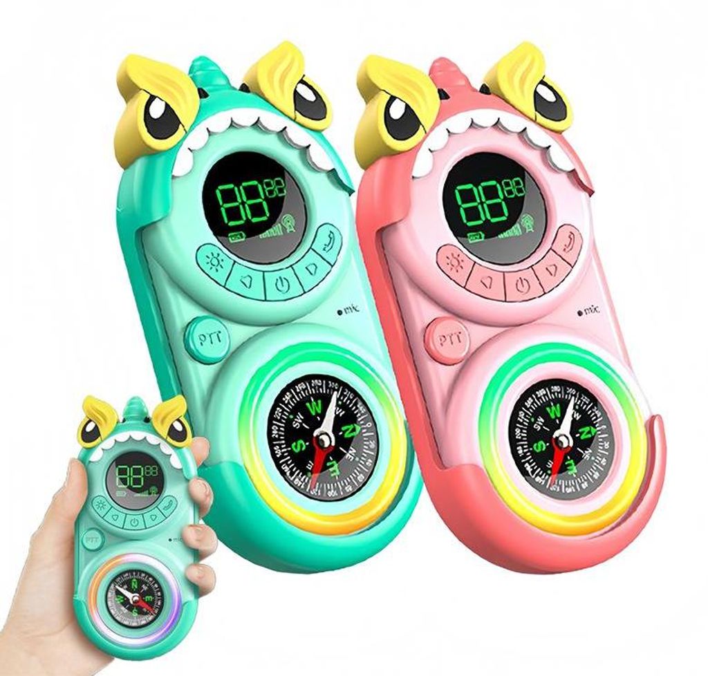 ZELURXX Kinder Walkie Talkie 3km Funkgerät Set, Cartoon Design, USB Aufladung, Outdoor Spielzeug, interaktiv, Leitkompass, Anti-Verlust, ab 3+, Ei...