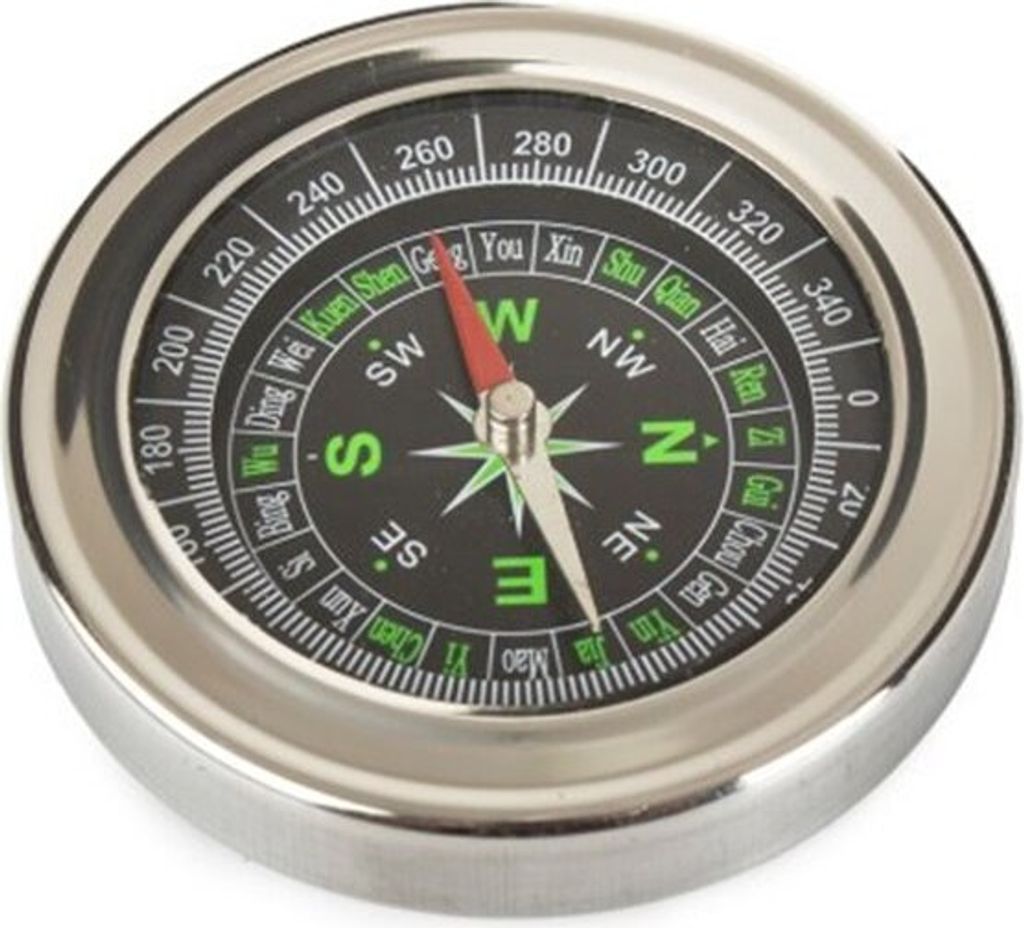 A close-up view of a metal compass.