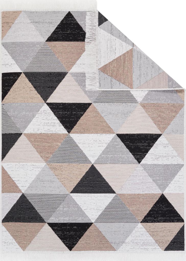 Tapiso Teppich AZTECA modern Fransen beige creme grau Wohnzimmer 80 x 150 cm