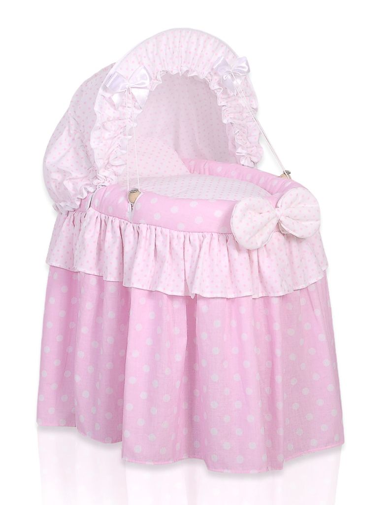 Dockvagn für Puppen Babybett mit Rädern rosa Handgefertigt Produktbild 