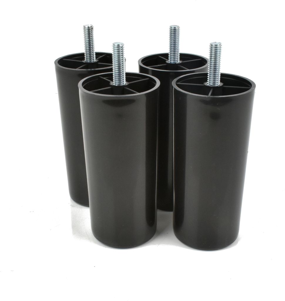 4x Füße aus Kunststoff Beine Möbelgleiterfuß Möbelfüße Möbelbeine Schrank Beine schwarz Plastik Höhe 11 cm mit Gewindestift M8x25mm [25R50...