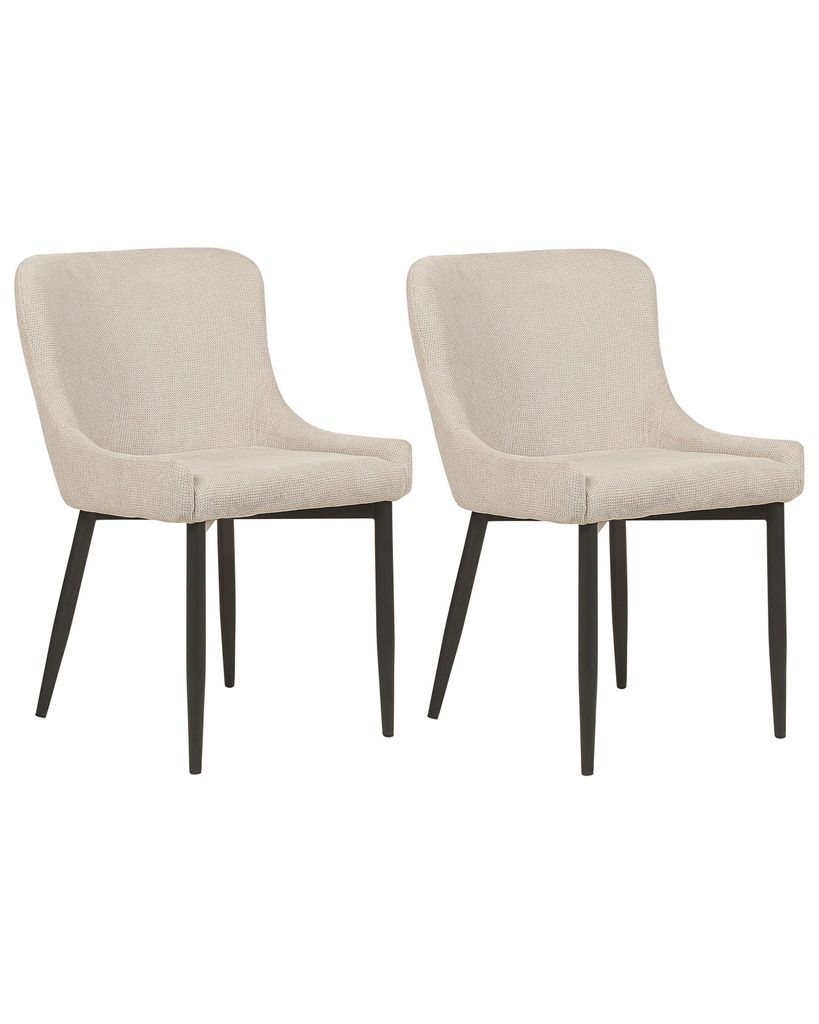 BELIANI Esszimmerstuhl 2er Set Hellbeige Stoffbezug mit Schwarzen Metallbeinen Glamourös Retro Wohnzimmer Essbereich Flur Ausstattung Möbel