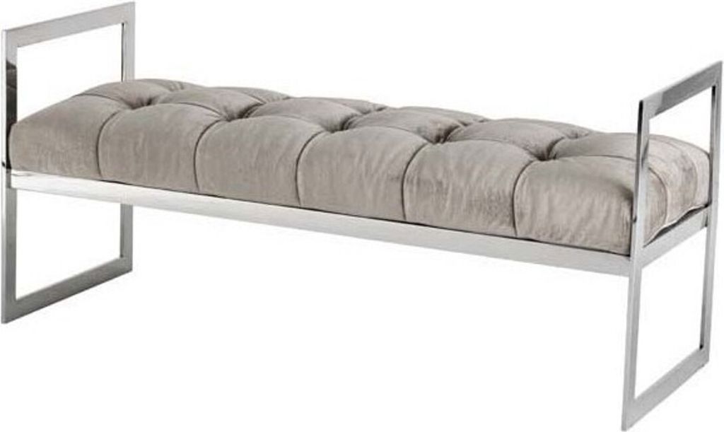 Casa Padrino Luxus Sitzhocker Chesterfield Grau / Chrom Hocker - Möbel Schlafzimmer Wohnzimmer - Luxus Kollektion