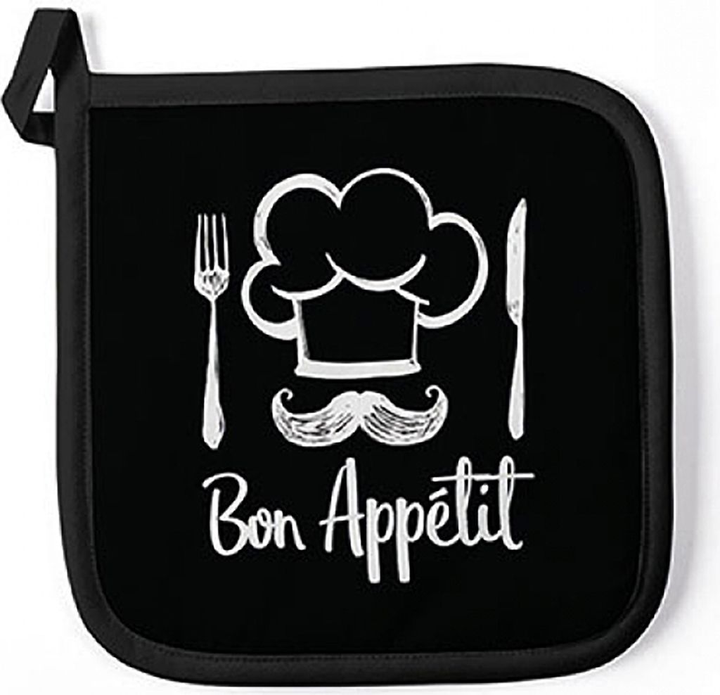 Topflappen Baumwolle 20x20cm mit Bon Appétit Motiv Schwarz Produktbild 