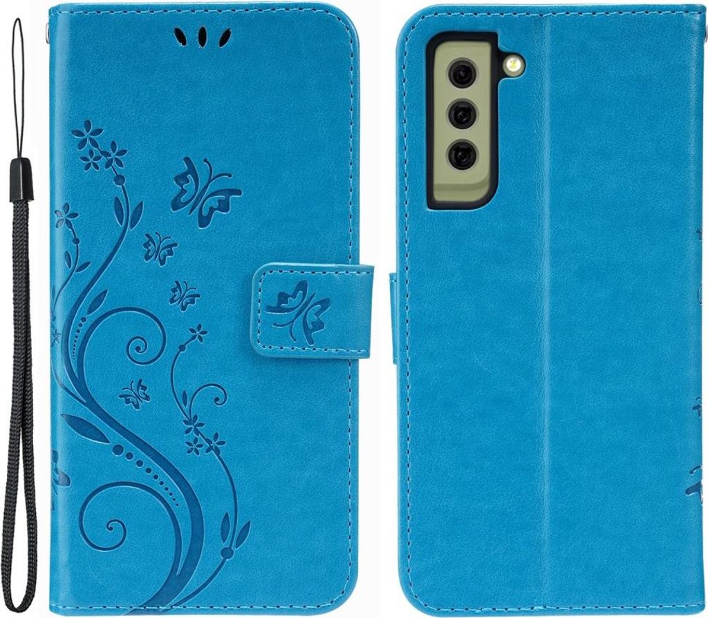 Samsung Galaxy S21 FE Hülle - Coverup Blumen & Schmetterlinge Klapphülle - Blau
