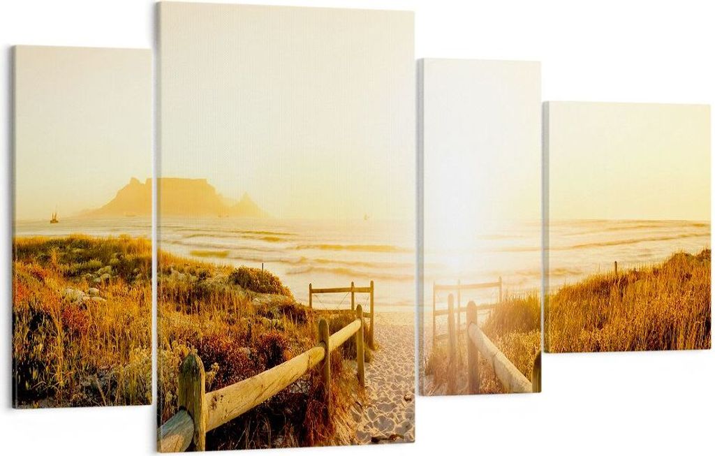Bild auf Leinwand - Leinwandbild - Sonnenaufgang Welle Insel Meer - 120x70cm - Wand Bild - Wanddeko - Leinwanddruck - Bilder - Kunstdruck - Wanddek...