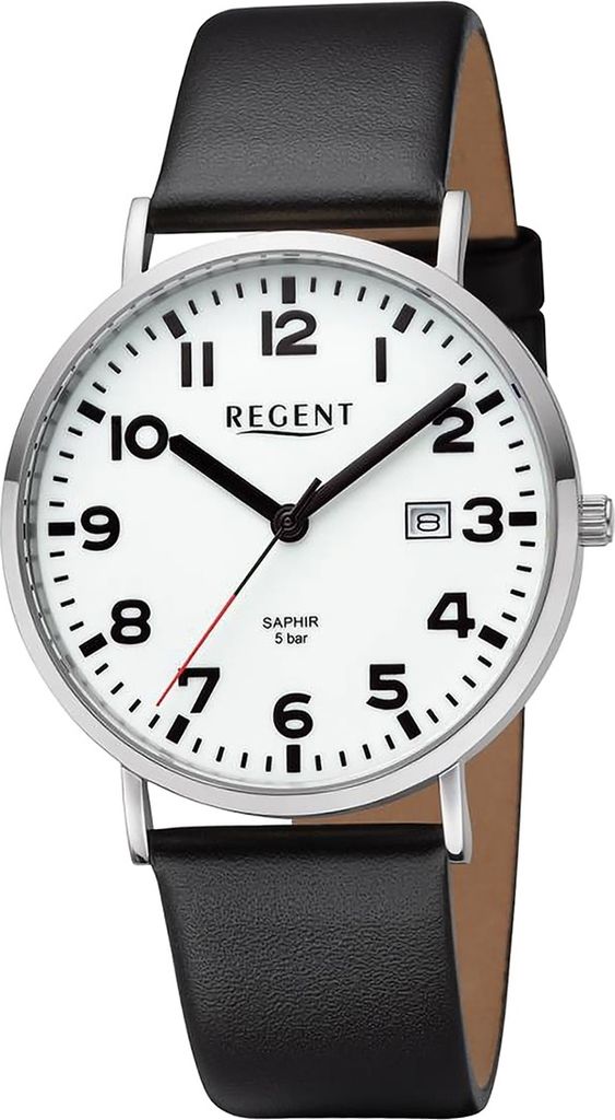 Regent Leder Herren Uhr Armbanduhr Quarz schwarz Lederarmband D2URBA796