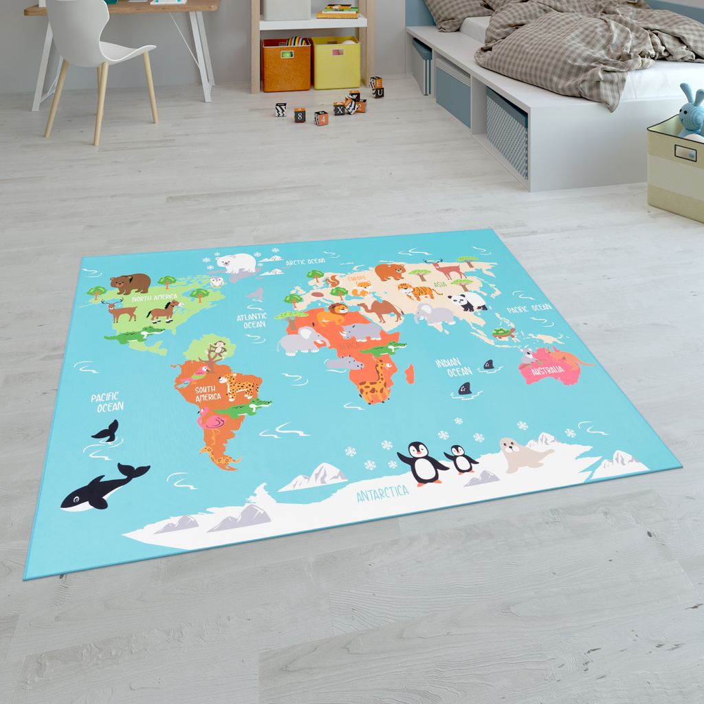Kinder-Teppiche, Kurzflor-Teppiche für Kinderzimmer mit vers. Designs Spielteppiche Bunt Grösse 100x200 cm