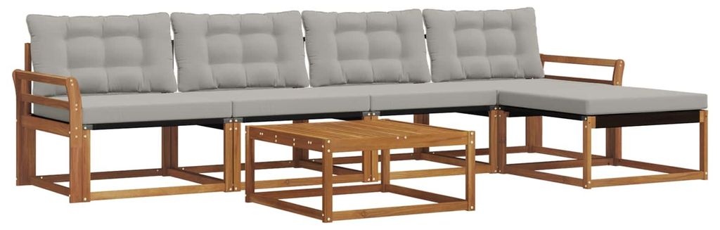 vidaXL Outdoor-Sofagarnitur mit Kissen 6 pcs Natürlich und Hellgrau