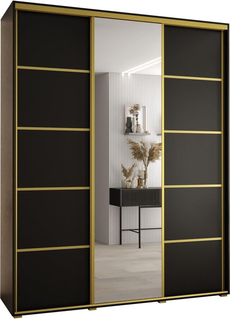 MEBLE KRYSPOL Davos 5 Schrank, drei Türen - 235,2x200x45 cm - Schwarz Schwarz Gold