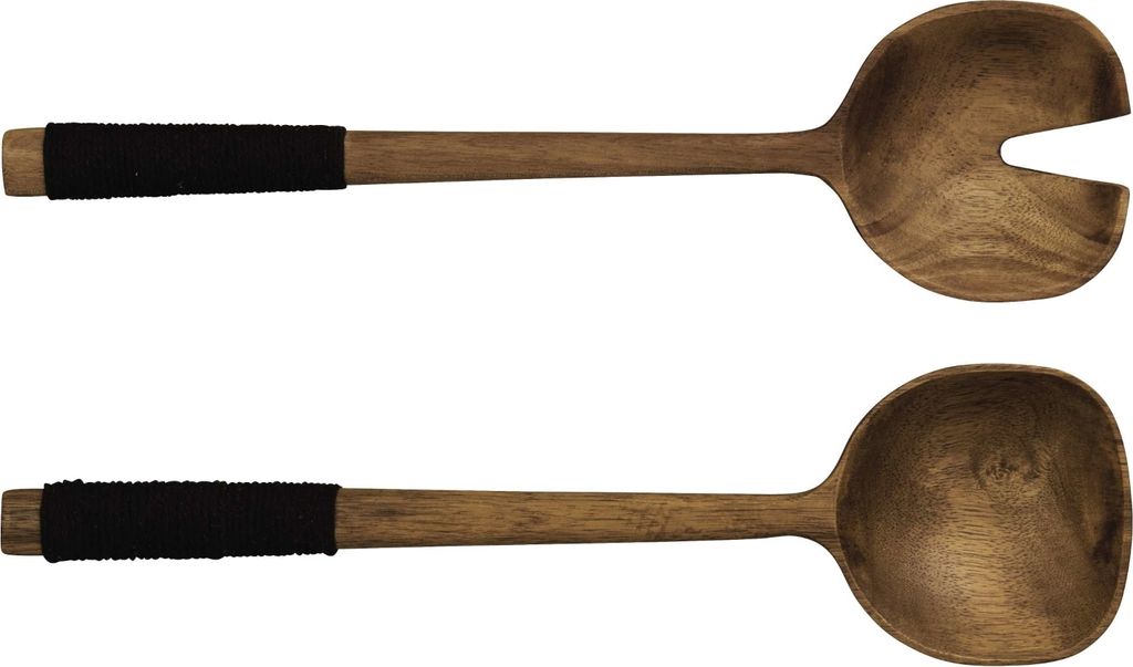 ASA Selection wood Salatbesteck, 2-tlg., mit schwarzem Nylongriff, Salat Besteck, Salatgabel, Akazienholz, 93922970