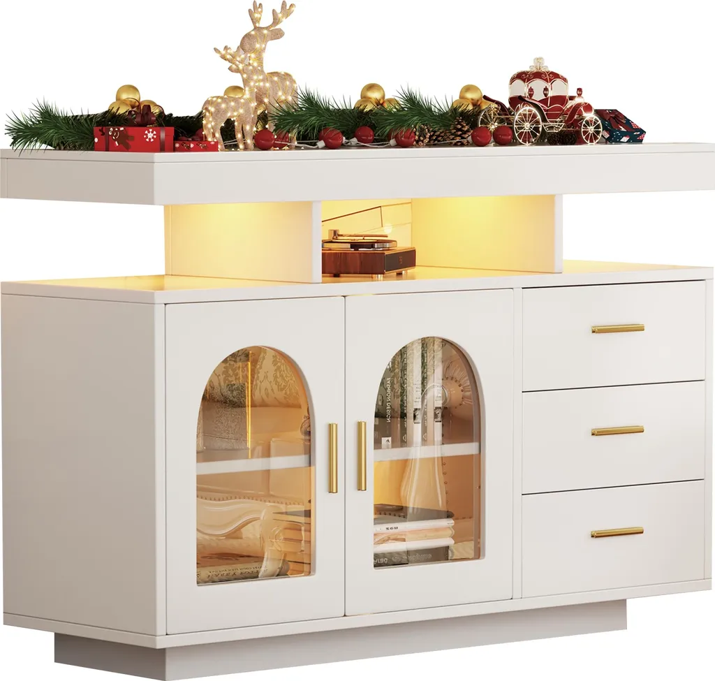 Buffet Bas LED 120 cm - Armoire à Tiroirs pour Optimiser l'Espace du Salon