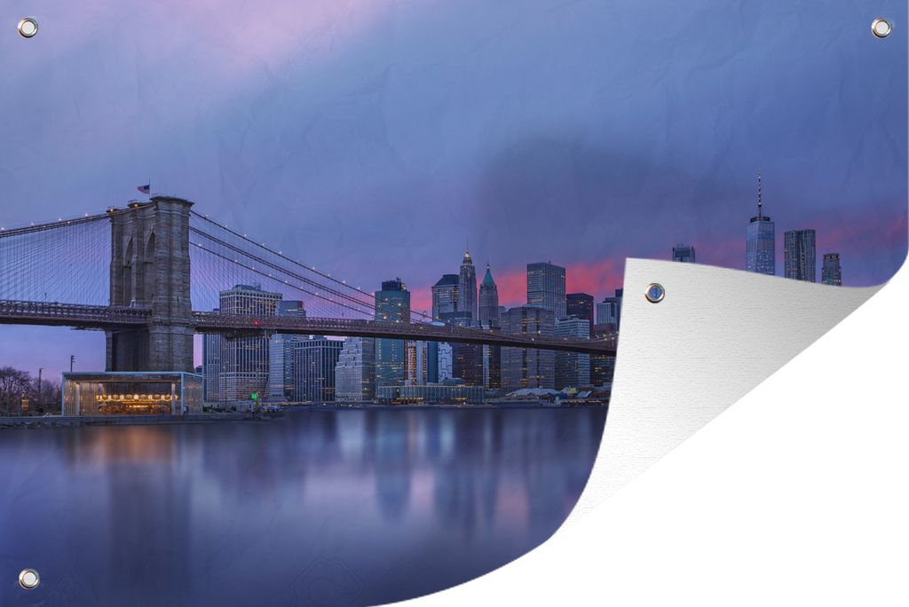 MuchoWow 90x60 cm Outdoor-Poster Gartendeko Sichtschutz Garten Poster für den Garten New York - Wasser - Brücke