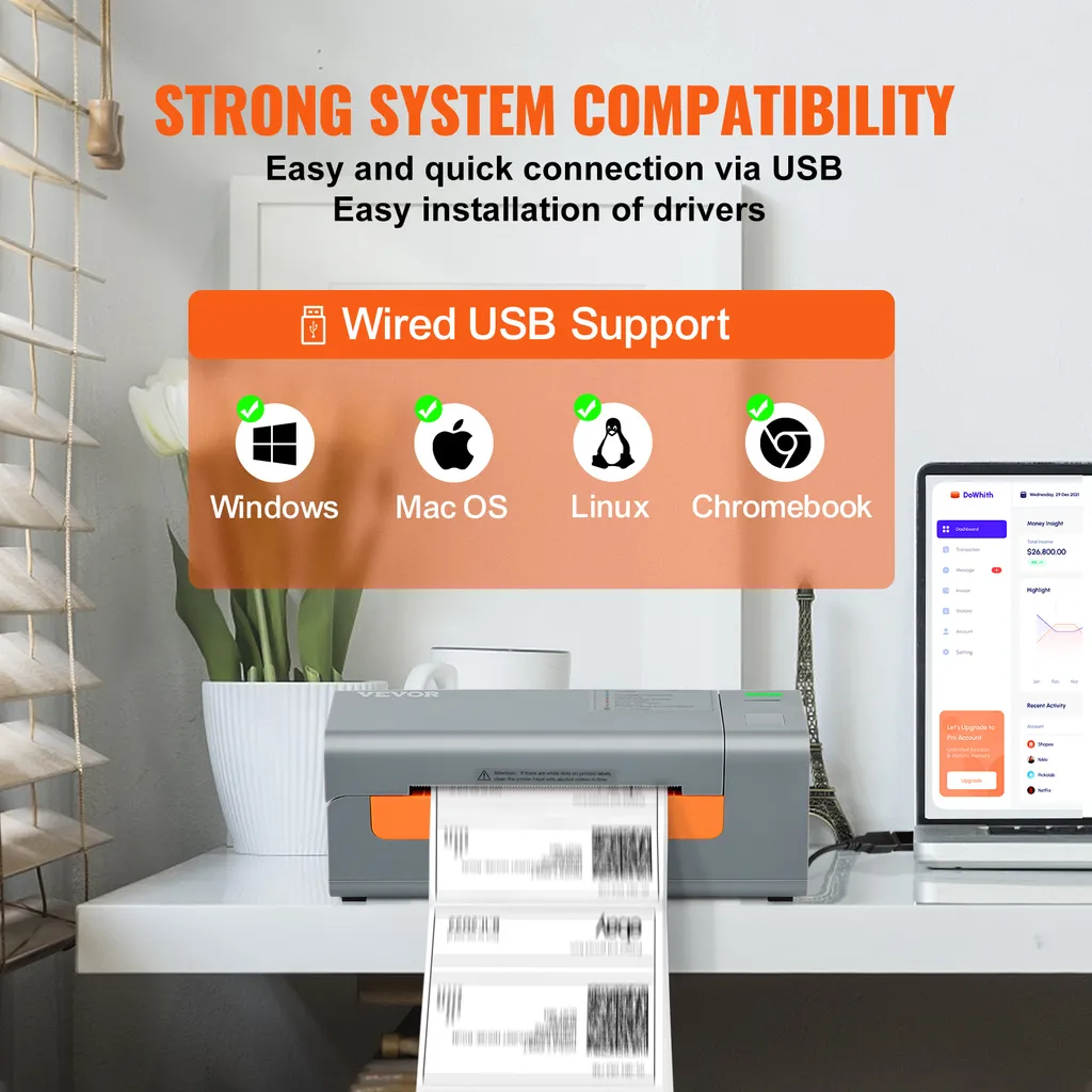 VEVOR Stampante Etichette Spedizioni USB Windows Mac Linux 203DPI - 3