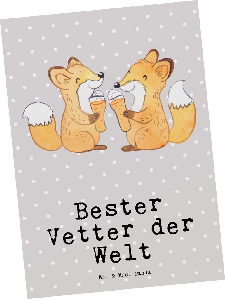 Mr. & Mrs. Panda Postkarte Fuchs Bester Vetter der Welt - Grau Pastell - Geschenk, Sohn von Onkel, Familie, Ansichtskarten, Cousine, Geschenkidee, ...