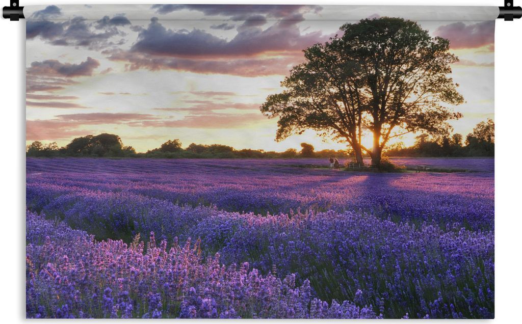MuchoWow Wandteppich Wandbehang Lavendelfelder in England bei Sonnenuntergang 90x60 cm Tapisserie Dekoration Wandtuch - Wandskulpturen - Bildteppich