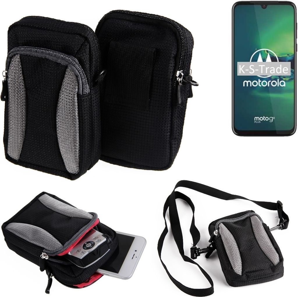 K-S-Trade Holster Schutz Hülle kompatibel mit Motorola Moto G8 Plus Handy Hülle Gürteltasche Umhängetasche mit Zusatzfach schwarz