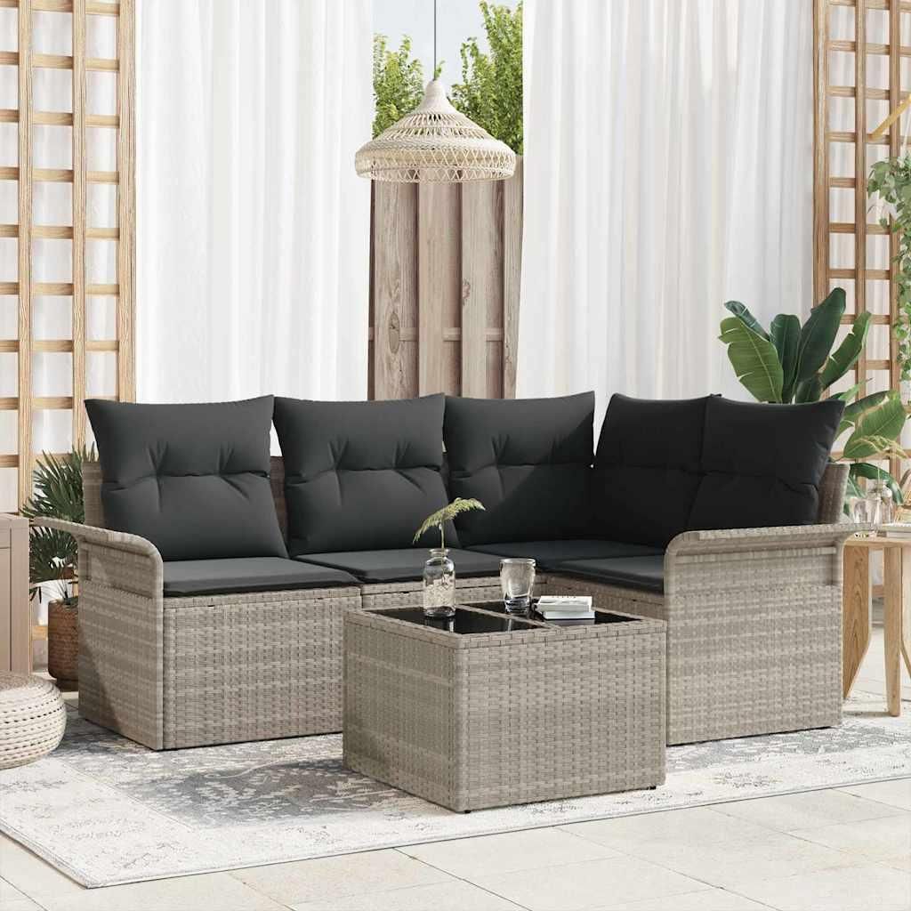 Maison Exclusive - Gartensofa-set mit Kissen 5 pcs Hellgrau Poly-Rattan