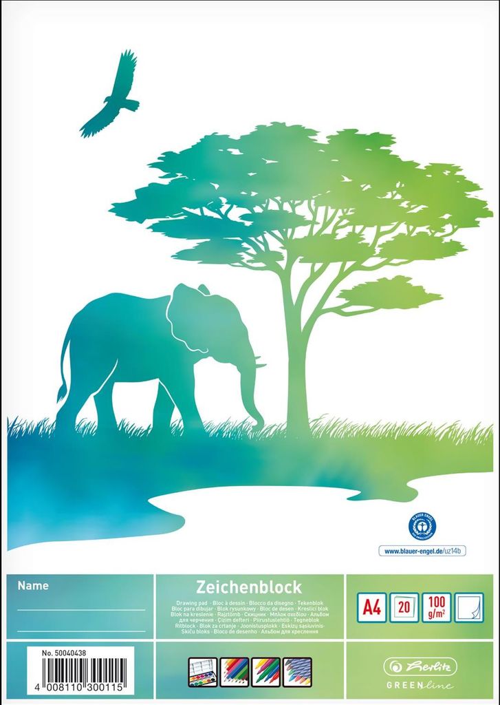 Herlitz Zeichenblock A4 GREENline Elefant 20 Blatt Image du produit 