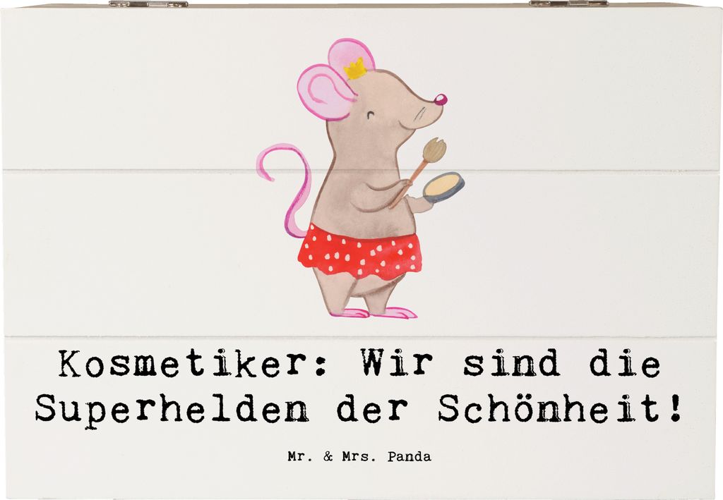 Mr. & Mrs. Panda Kiste Kosmetiker Helden 22 x 15 cm - Weiß - Geschenk, Berufsliebe, Aufbewahrungsbox aus Holz, Schönheitspflege, Holzkiste, Truhe...