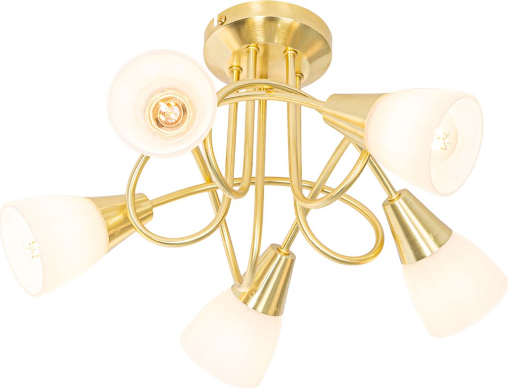 QAZQA - Klassisch I Antik Klassische Deckenleuchte I Deckenlampe I Lampe I Leuchte Gold I Messing mit Opalglas 5-flammig - Inez I Wohnzimmer I Schl...