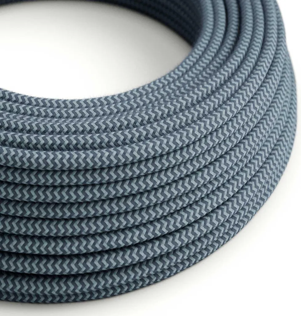 Fil électrique textile rond effet soie Gris pierre et Bleu océan 50m