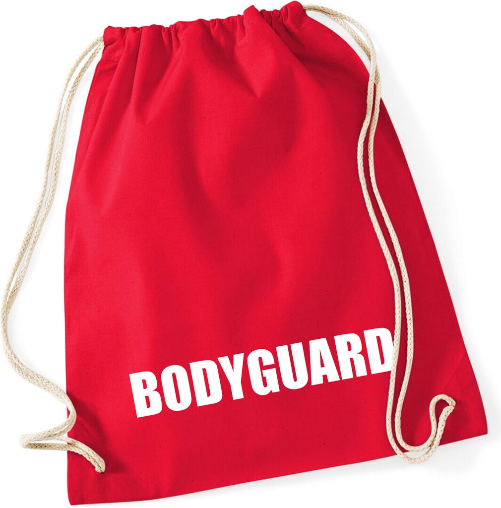 Huuraa Turnbeutel Bodyguard Schriftzug 12 Liter Classic Red Baumwolle Rucksack Geschenkidee