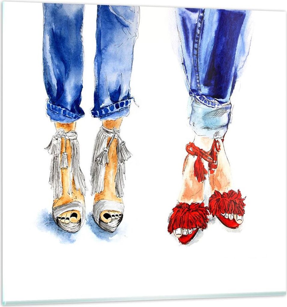 Bilder auf glas - Heels Mädchen Mode Jeans - 30x30cm - Glasbilder - Wandbilder - Kunstdruck - zum Aufhängen bereit - Wanddekoration aus Glas - Gl...