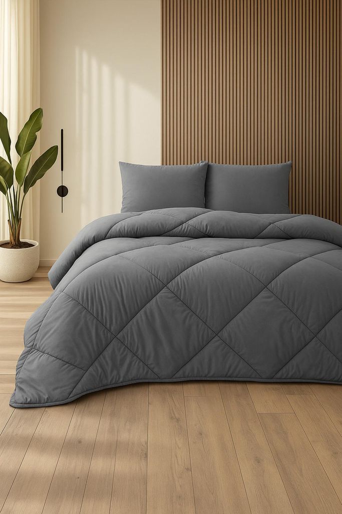 Anthrazitgraue, weiche Stoff-Steppdecke Einzelbett, europäischer Standard, 135 x 200 cm