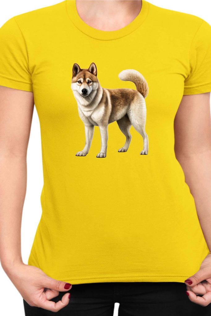 Damen T-Shirt Dogs Breeds Akita Dog Breed 005, Lady M / Gelb