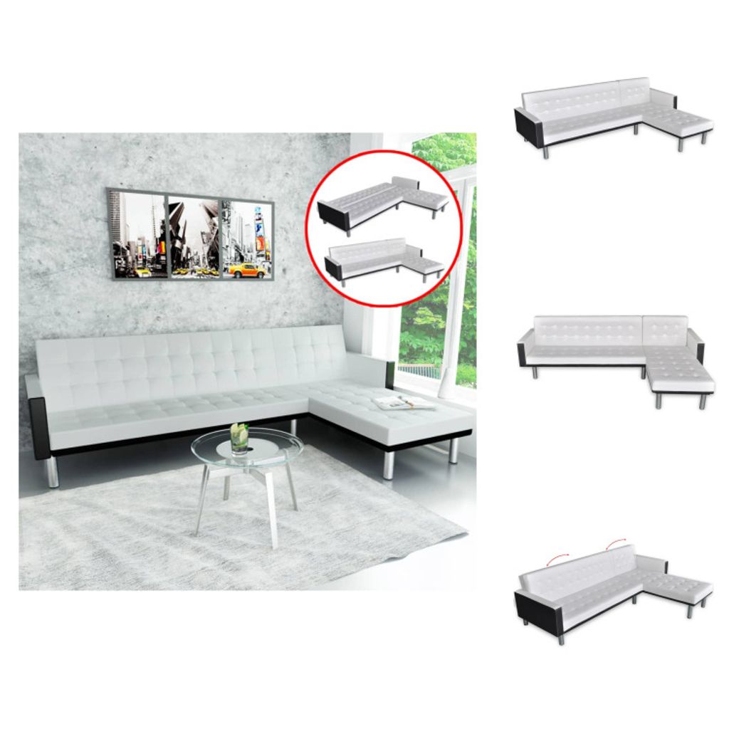 vidaXL Ecksofa mit Schlaffunktion Kunstleder Weiß - Sofas